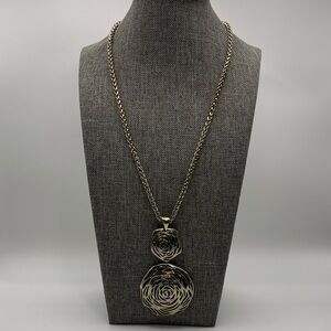 Silver Swirl Flower Rose Pendant Rope Necklace